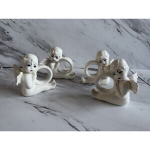 VTG 80s Set of 4 Cherub Angel Napkin Rings Porcelain — Kitschy Whimsical